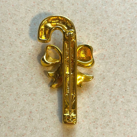 Vintage Merksamer holiday rhinestone candy cane broach gold tone (730) - Picture 4 of 5